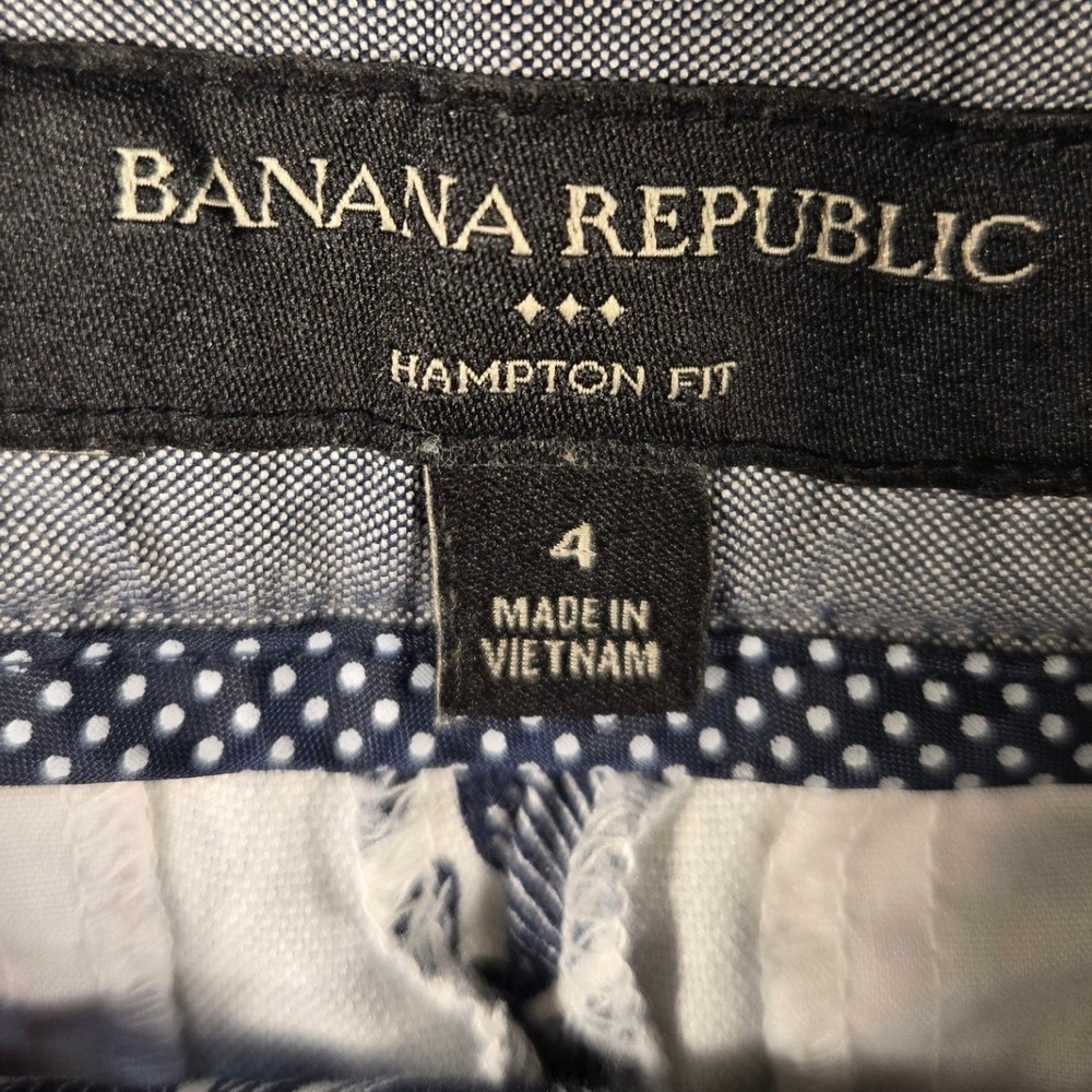Banana Republic Hampton Fit Shorts 4 Nvy White Palm Leaf Tropical Cotton Stretch - Picture 2 of 7